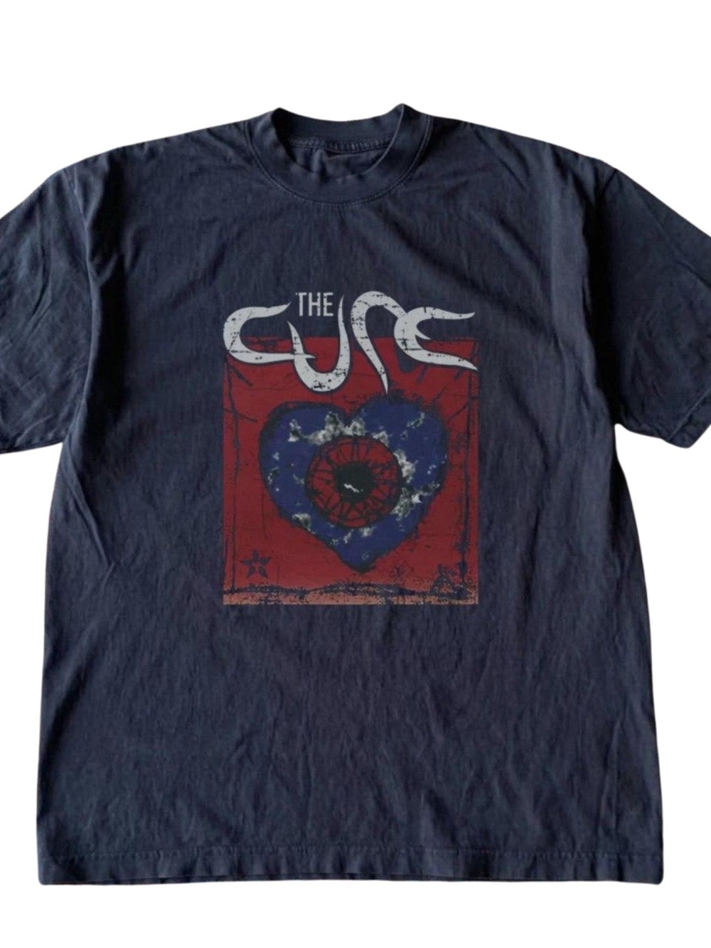Gildan Navy Short-Sleeve Tee with Red & Blue Heart Graphic